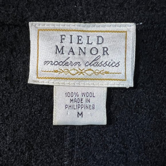 Field Manor Duster Cardigan Sweater M Black Embroidered Boiled 100% Wool Floral - Picture 8 of 10